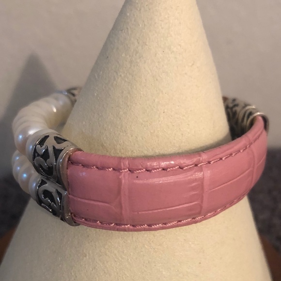 SOLD!! Honora PINK Leather & Double Row Pearl Bracelet - Picture 3 of 5